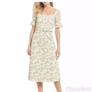 Gianni Bini Nelly Belted Green Cream Floral Classy Tea Dress!💚✨